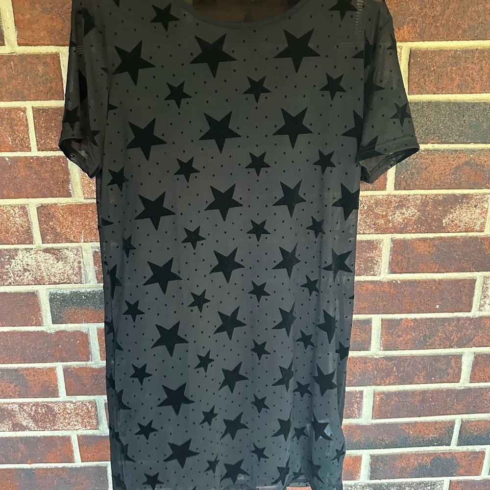 NWT SHEIN Black Sheer Top/Dress with Stars Size Large